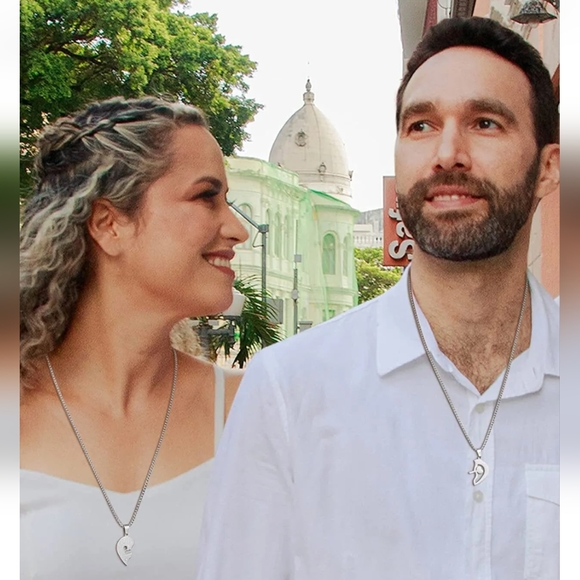 His and Hers Stainless Steel I Love You Heart Lock & Key Couple Pendant Necklace - Picture 7 of 9